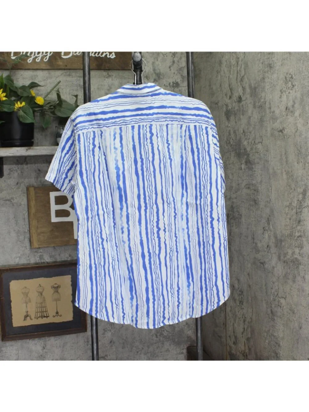 NWT Coniglio Palm Beach Linen Blend Short Sleeve Shirt Wiggle Blue